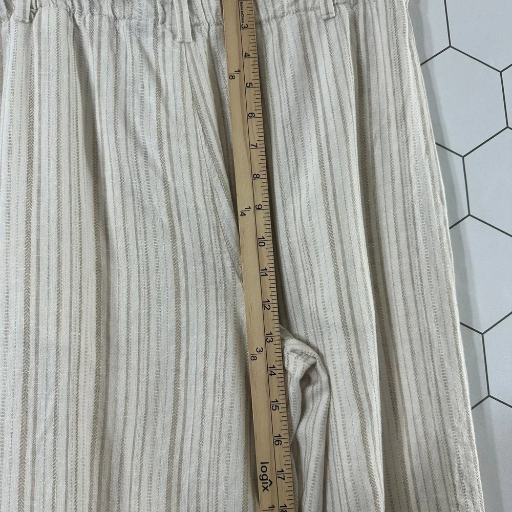 Banana Republic Petite Wide Leg Linen Blend Striped Pants Beige Cream Size 4P